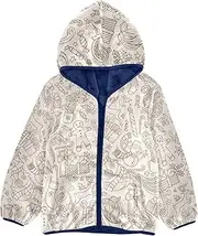 [GuoChe] Sherpa Lined Toddler Hoodie Vintage Doodles Christmas Santa Gingerbread Beige Toddler Girl Winter Coat Navy Blue Baby