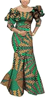 [Afrilisco] African Dresses for Women Wedding African Traditional Clothes Dashiki Outfits Ankara Print Long Robe Cocktail Dresses