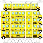 Containlol School Bus Classroom Flip Calendar Bulletin Board Set for Classroom Teacher Flip Calendar with 54 Yellow Week Month Day Year Cards Rod O-rings for Back to School First Day Elementary Wall