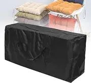 Patio Cushion Storage Bag, Waterproof Anti-UV Heavy Duty Rip Proof Outdoor Cushion Storage Bags, Garden Furniture Storage Bag with Handles and Zipper,Black,116x47x51 cm