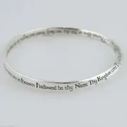 The Lord's Prayer Mobius Bangle Bracelet - 925 Sterling Silver - Bible Cross NEW