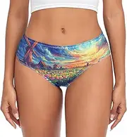 [RPLIFE] Vibrant Tulip Field Moonlight Lady Brief Underwear, Womens Breathable Briefs, Comfort Flex Briefs, Soft Underwear