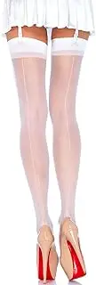Leg Avenue Women's Sheer Lace Top Thigh High Stockings with Backseam
