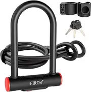 FIROS Bike U Lock with Cable Heavy Duty Bike Lock, 16mm Bicycle Lock with Security Cable and Sturdy Mounting Bracket for Road Bike Mountain Bike Motorcycle and More (Black, Small with 5FT Cable)