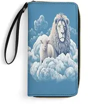 [BFGWK] Large Wallet Novelty Lamb with A On The Clouds Printing Long Wallet With Zipper Leather Wallet Suitable For Both Men And Women, style, 19.7x10.5cm