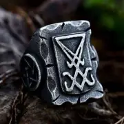 AU Stainless Steel Lucifer Satan Titanium Vintage Hand Men's Ring Jewelry Gift