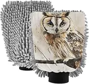 XYMZR Owl Cute Watercolor Retro Absorbent Microfiber Car Wash Mitt, Funny Cute Anime Scratch Free for Cars Cleaning, Home Cleaning Mitts, 2 Pack, 10.24” L x 7.09” W