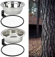 Sturdy and Easy Clean Feeders for Outdoor. Squirrel and Bird Feeder for Outside Tree/Fence(2 Pack), Removable Metal Bowl Feeder, with Drainage Holes, Adding 1 for Squirrel Watering or Bird Bath/Swim