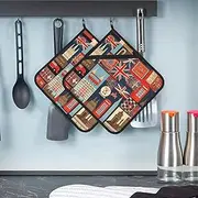 England Symbols Pot Holders Set of 2 Heat Resistant Oven Hot Pads with Pocket Kitchen Potholder Machine Washable Oven Mitts Potholders Trivet for Cooking Baking BBQ 8 X 8 Inches