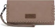 [Montana West] Wrangler Wallet Women Trifold RFID Wristlet Wallet for Women Clutch Purse with Card Holder, Khaki, Minimalist
