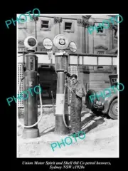 OLD LARGE HISTORIC PHOTO OF UNION MOTOR SPIRIT & SHELL OIL PETROL BOWSERS c1930s
