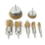 7Pcs 16-75mm Brass Coated Steel Wire Brush Wheel Cup Brush With 1/4" Shank Set