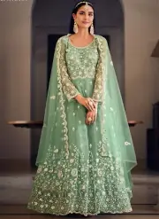 Sea Green Embroidered Sequins Net Anarkali Salwar Kameez Suit Pakistani Gown