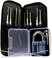 Lock Pick Practice Set Blue Transparent Lock with 28pcs Goso Blue Titanium Plated Unlock Kit