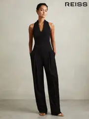 Reiss Black Lydia Double Pleat Wide Leg Tux Trousers (E38848) | $350