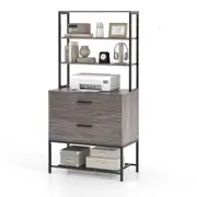 Costway 2-Drawer File Storage Cabinet Open 3-Tier Display Shelf Printer Stand Home Office Sideboard Grey