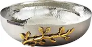 Elegance 70020 Golden Vine Hammered Salad Bowl, 12-Inch, Silver/Gold