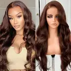 Lace Front Wig 26 Inch Chocolate Brown Human Hair 13x4 HD Lace Frontal Wig Pr...