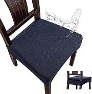 [Genina] Waterproof Seat Covers for Dining Room Chair Covers Waterproof Dining Chair Covers (6 PCS-Rear-Covered, Navy Blue)