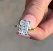 2.40 CT Radiant Cut Moissanite Solitaire Engagement Ring 14k Yellow Gold Plated