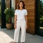 Chaps Pants Ralph Lauren 100%-Linen Lined White High Rise Wide Leg Sz 12 NEW