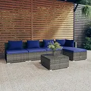 Patio Furniture Sets 6 Piece Garden Lounge Set with Cushions Poly Rattan Grey