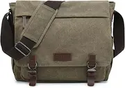 Large Vintage Canvas Messenger Shoulder Bag Travel Crossbody Purse Briefcase Business Bag for 15inch Laptop, Army Green, One_Size