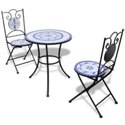 3 Piece Bistro Set Ceramic Tile Blue and White vidaXL