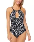 Island Escape HIGH TIDE BLACK WHITE Poolside One-Piece Swimsuit, US 16