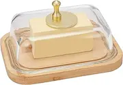 BTWD Glass Butter Dish with Lid for Countertop and Refrigerator, Extra Large Butter Keeper Container Storage with Handle for Fridge, Butter Holder for Counter, Butter Tray Clear Covered Butter Dishes