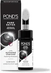 Pond's Pure Detox Foaming Brush Facewash for Clear Glow, Gentle Exfoliation, Deep Clean, All Skin Types, 150 ml