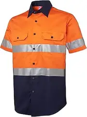 [BIG BEE] Hi Vis Shirt Reflective Tape Work Top Cotton Drill Safety Workwear Short Sleeve