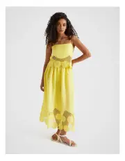 [Seed Heritage] Embroidered Hem Panel Skirt in Lemon Drop