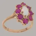 Solid 18k Rose Gold Natural Opal & Ruby Womens Cluster Ring - Sizes 4 to 12
