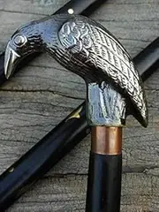 Blackperlcrafts by Antique Brass Crow Raven Head Handle Walking Stick Solid Handmade Fashion Cane Wooden Walking Stick Shaft Gift