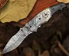 Hand Forged Horn Handle Damascus Steel Folding Knife Hunting Pocket Knife Gift