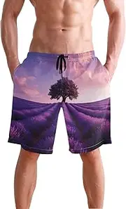 [XYMZR] Digital Lavender Landscape Men's Swim Trunks Quick-Dry Bathing Suit Swimming Board Shorts S