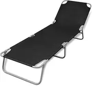VRAXO Folding Sun Lounger Powder-Coated Steel Black -4.85KG,41478