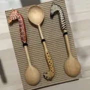 Set Of 3 Animal Head Topped Wooden Cocktail/ Salt Cellar Spoon~Made In Kenya