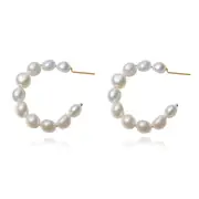 Culturesse Blanco Freshwater Pearls 24K Gold Plating Artisan Hoop Earrings White