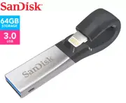 SanDisk iXpand Flash Drive 64GB USB 3.0 Flexible Lightning Connector High Speed