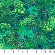 Northcott Luminosity 24451M 76 Green Packed Peacock Feathers w/Metallic Cotton