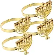 MOLUCKFU 4pcs Menorah Napkin Rings Elegant Napkin Holders for Hanukkah Table Decoration for Parties and Banquets Compact