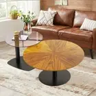 Stunning Woodgrain Top Large Coffee Table Off-set Base Tray Table Nested Tables