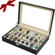 24 Slot Watch Box for Men,Watch Cases for Men,Watch Display Case,Glass Top,Pu...