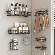 Gemuity 6 - Pack Black Adhesive Bathroom Storage Shelf Set, Wall - Mounted Shower Caddy, No Drilling, Rustproof Stainless Steel, Large Capacity for Toiletries & Towels