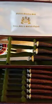 Sheffield Steak Knife & Carving Set England Vintage In Original Box Complete Set