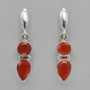 Orange Round Teardrop CARNELIAN CORNELIAN Post Earrings 925 STERLING SILVER 35e