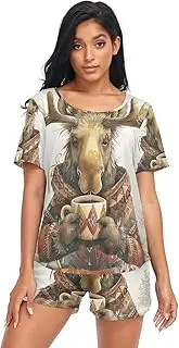 [RPLIFE] Cute Moose Sleepwear for Women Pajama Set, Womens Lounge Sets, Cute Moose, Large