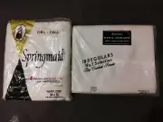 Vintage SPRINGMAID Full Fitted & Stevens Irregular Flat Sheet White Percale NIP